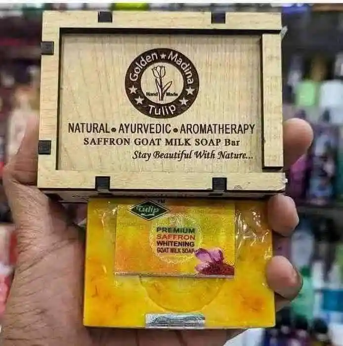 Saffron Goat milk Soap Bar With wooden box