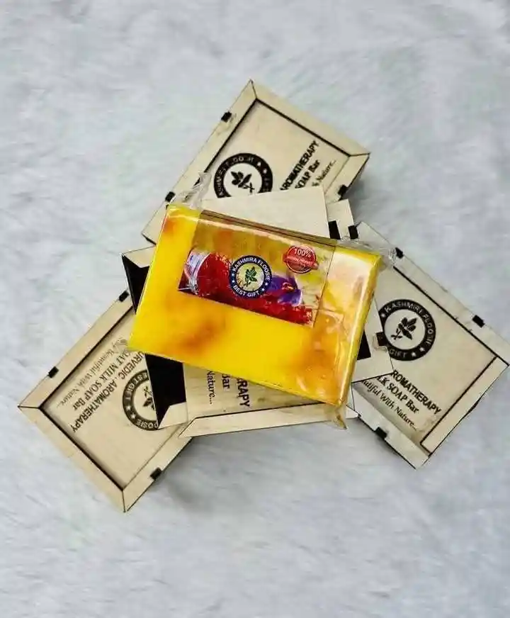 Saffron Goat milk Soap Bar With wooden box